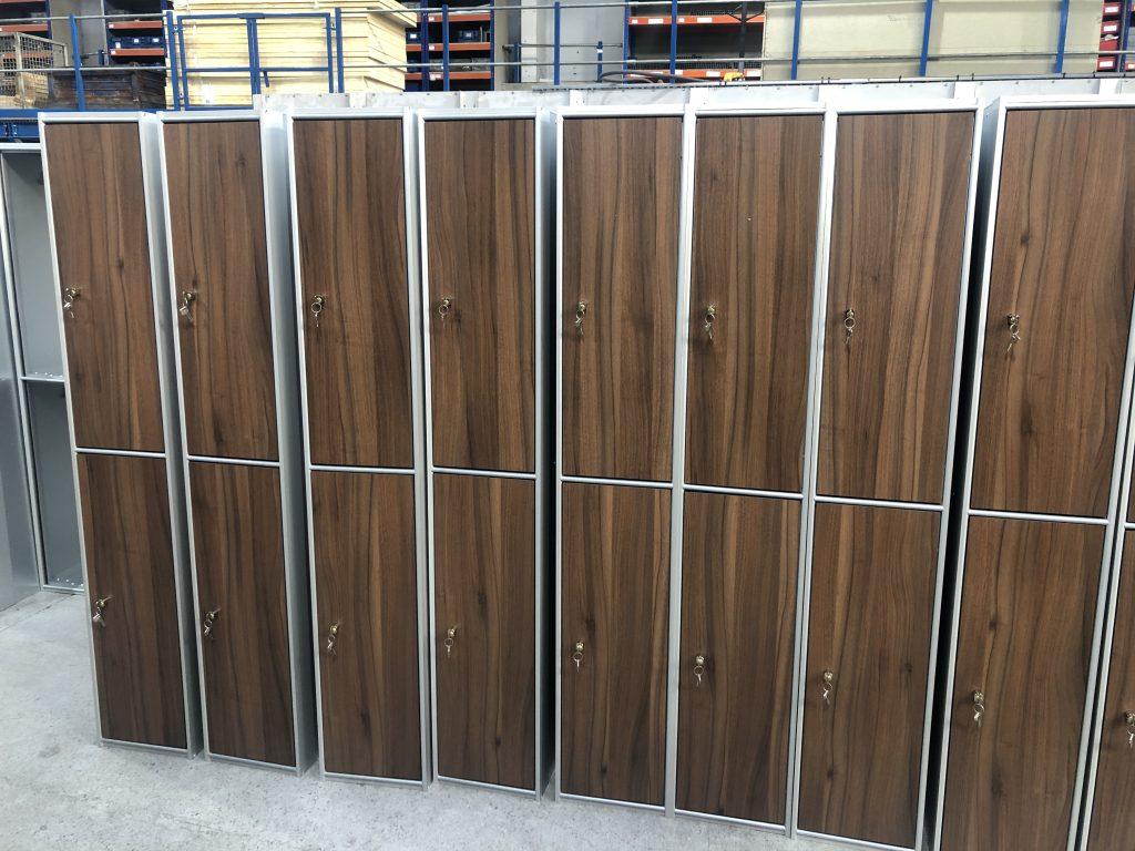Metal lockers with wood doors